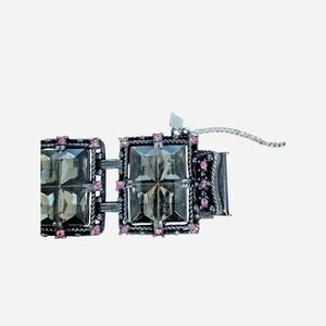 Unbranded Panel Link Bracelet Women OS Grey Excellent Vintage Style Pink Stone